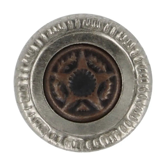 Image of a 14 mm star metal jeans button – available at Charlotte's Fabrics