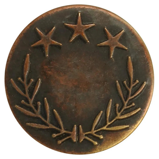Metal jeans button 25 mm, bronze with aged effect – available online at Šarlotes audumi