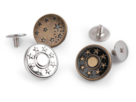 Attēls ar Metāla skrūvējamā džinsu poga Ø17 mm – pieejams Šarlotes audumi