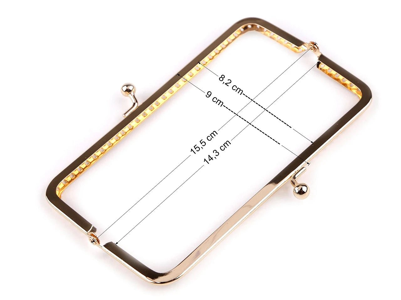 Attēls ar Metāla somiņas rāmis piešūšanai, 15,5 × 9 cm - rozā zelta tonis – pieejams Šarlotes audumi