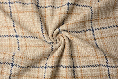 Tissu pour manteau bouclé, à carreaux crème avec laine 500 g/m²