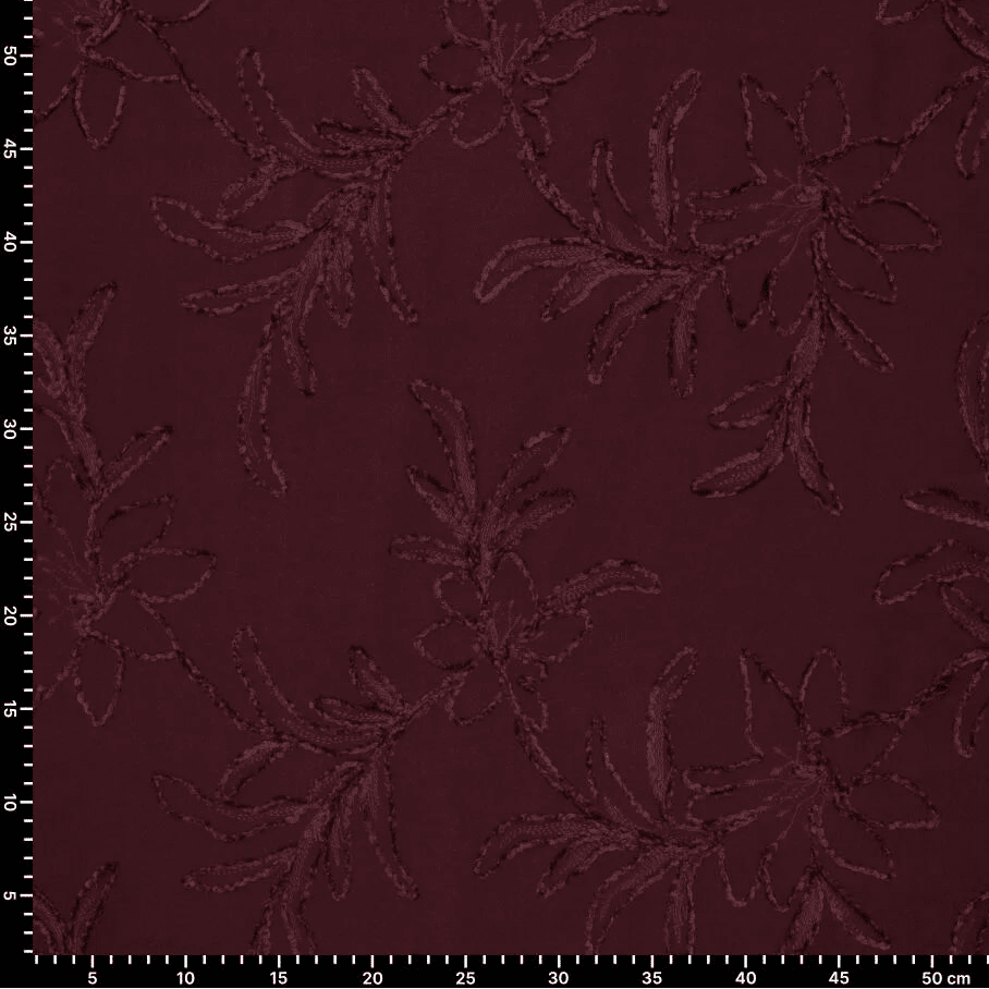 Image of coat fabric with embroidery – burgundy – available online at Šarlotes audumi