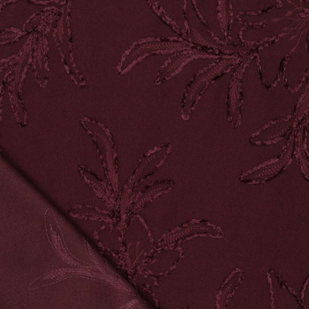 Image of coat fabric with embroidery – burgundy – available online at Šarlotes audumi