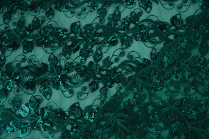 Image de tissu en dentelle | tulle brodé à paillettes 160 g/m² - émeraude – disponible chez Šarlotes audumi