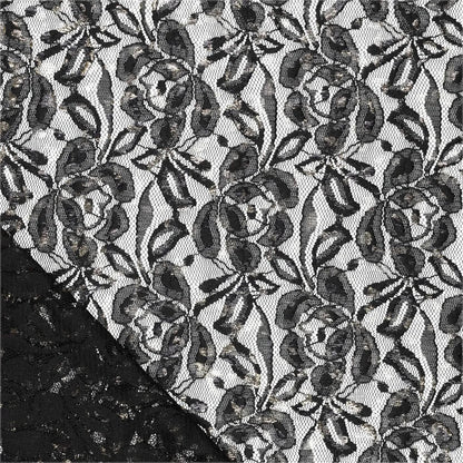 Pilt pitskangast “Lauren Foil Lace” – must 140 g/m² – saadaval Šarlotes audumid