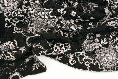 Image with lace fabric - black with silver 210 g/m² – available at Šarlotes audumi