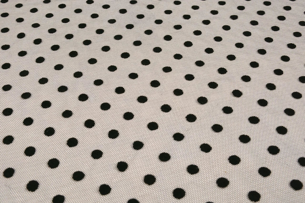 Image of soft tulle with velvet dots - black – available online at Šarlotes audumi