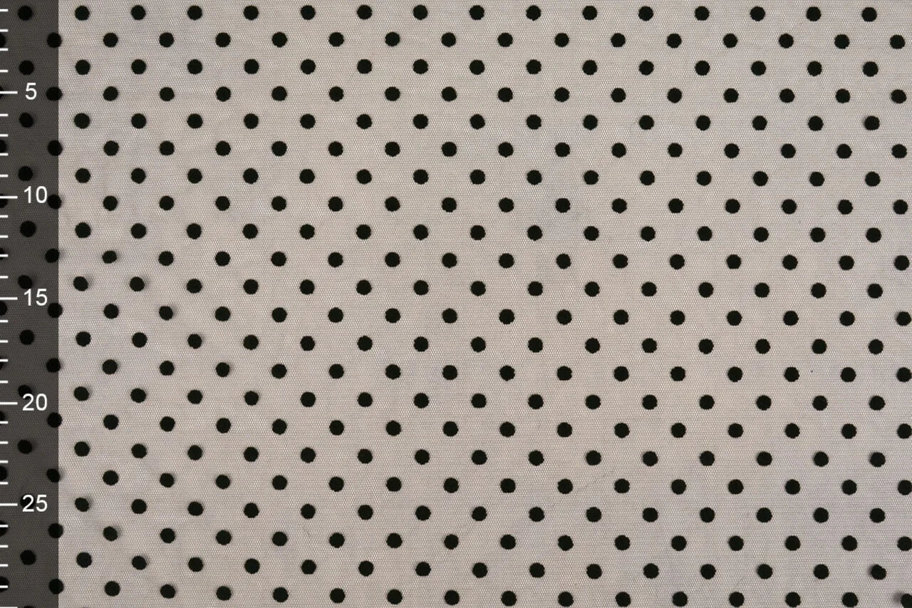 soft tulle with velvet dots - black, available online at Šarlotes audumi
