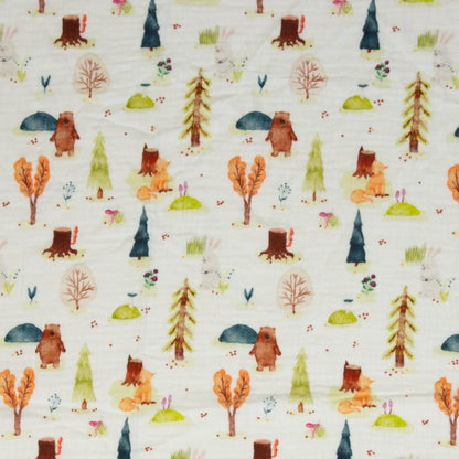 mousseline - ours avec renard dans la forêt 130 g/m²