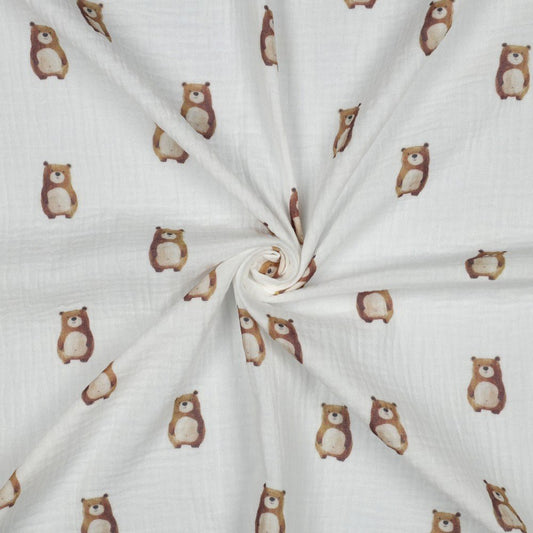 Attēls ar Muslīns - lācīši 120 g/m² (GOTS sertif.) – pieejams Šarlotes audumi