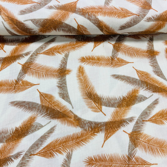 Attēls ar Muslīns - oranžas un pelēkas spalvas 140 g/m² – pieejams Šarlotes audumi