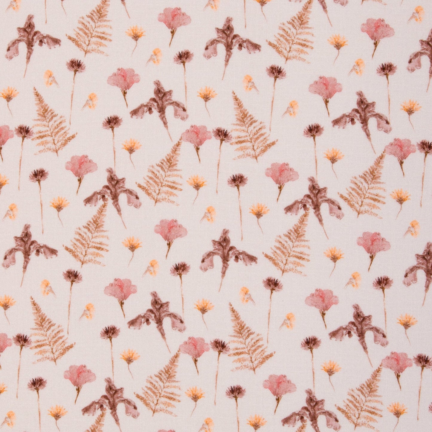 Attēls ar Muslīns - ziedi ar papardi 130 g/m² – pieejams Šarlotes audumi