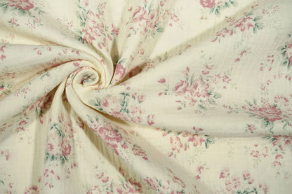 Mousseline - fleurs sur fond blanc laiteux 140 g/m²