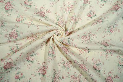 mousseline - fleurs sur fond blanc laiteux 140 g/m²