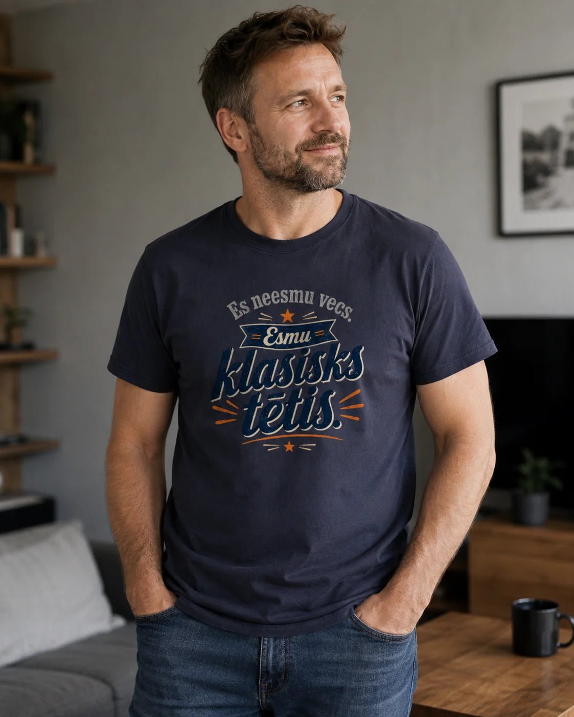 Image of organic cotton T-shirt "I'm not old. I'm a classic dad" – available online at Šarlotes audumi