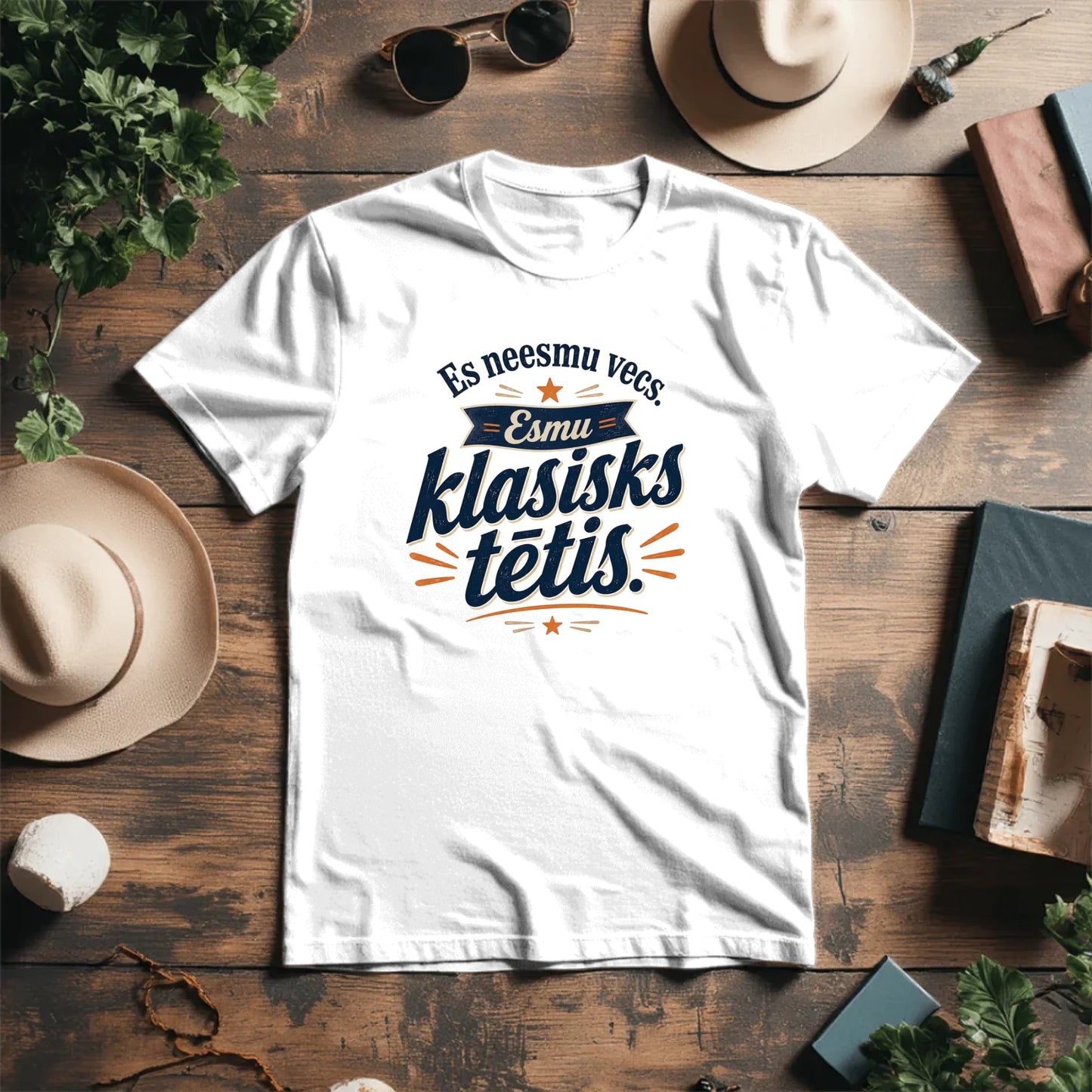Image of an organic cotton T-shirt "I'm not old. I'm a classic dad" – available online at Šarlotes audumi