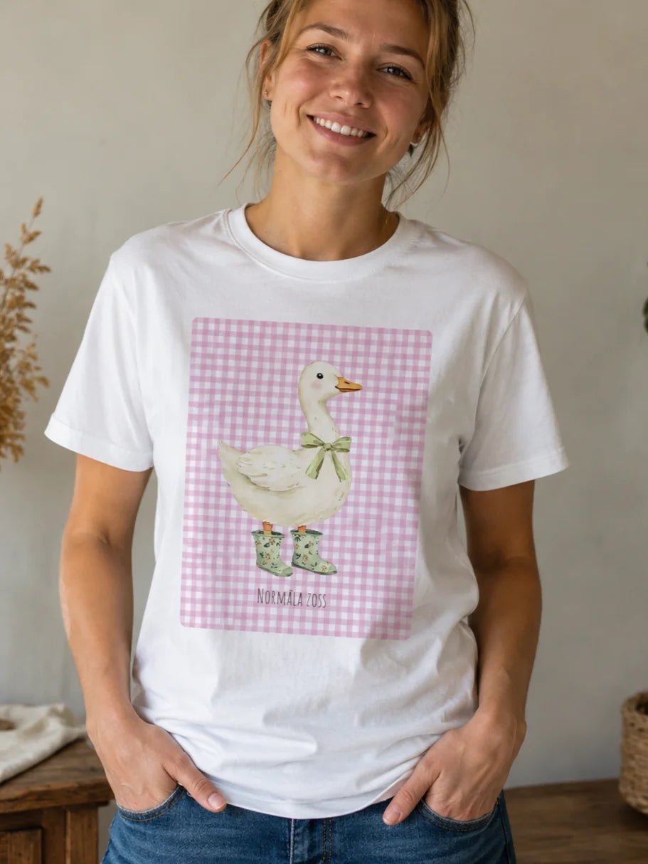 Image of organic cotton T-shirt "Normal Goose" – available online at Charlotte's Fabrics