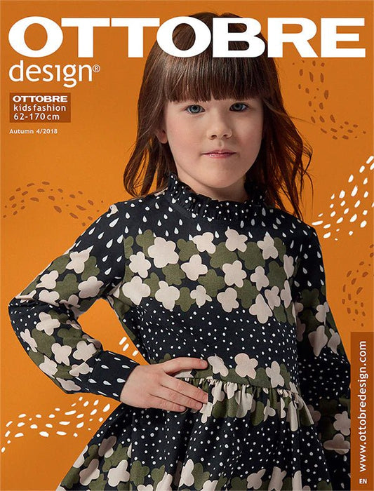 Attēls ar OTTOBRE design Kids 4/2018 – bērnu apģērbu piegrieztņu žurnāls angļu valodā – pieejams internetā Šarlotes audumi