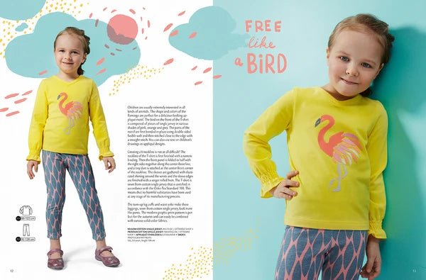 Attēls ar OTTOBRE design Kids 4/2018 – bērnu apģērbu piegrieztņu žurnāls angļu valodā – pieejams internetā Šarlotes audumi