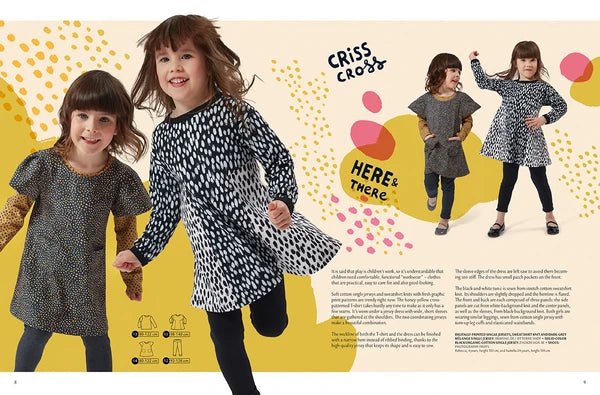 Attēls ar OTTOBRE design Kids 4/2018 – bērnu apģērbu piegrieztņu žurnāls angļu valodā – pieejams internetā Šarlotes audumi