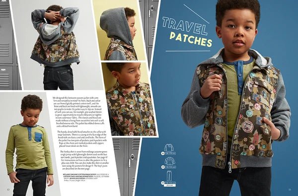 Attēls ar OTTOBRE design Kids 4/2018 – bērnu apģērbu piegrieztņu žurnāls angļu valodā – pieejams internetā Šarlotes audumi