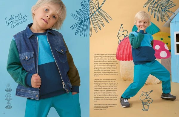 Attēls ar OTTOBRE design Kids 4/2023 – bērnu apģērbu piegrieztņu žurnāls angļu valodā – pieejams internetā Šarlotes audumi