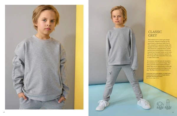 Attēls ar OTTOBRE design Kids 4/2023 – bērnu apģērbu piegrieztņu žurnāls angļu valodā – pieejams internetā Šarlotes audumi