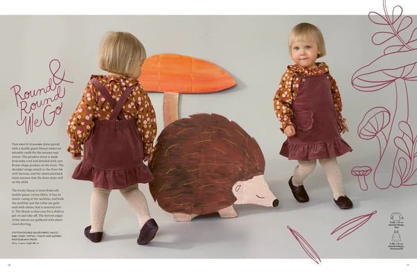 Attēls ar OTTOBRE design Kids 4/2023 – bērnu apģērbu piegrieztņu žurnāls angļu valodā – pieejams internetā Šarlotes audumi