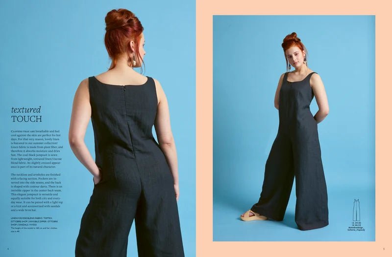 Attēls ar OTTOBRE design Woman 2/2024 – sieviešu apģērbu piegrieztņu žurnāls angļu valodā – pieejams internetā Šarlotes audumi