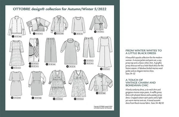 Pilt OTTOBRE design Woman 5/2022 – ingliskeelne naisterõivaste lõigete ajakiri – saadaval veebis Šarlotes audumi