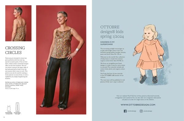 Pilt OTTOBRE design Woman 6/2023-st – ingliskeelne naisterõivaste lõigete ajakiri – saadaval veebis Šarlotes audumi