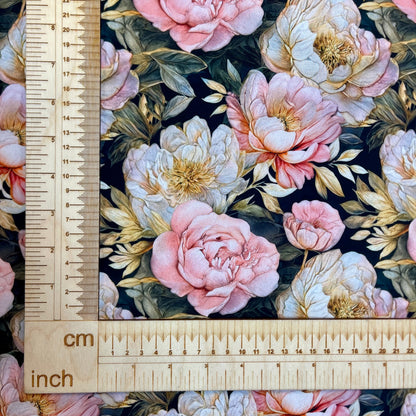 Dernier coupon - tissu softshell - pivoines 300 g/m² - 60cm