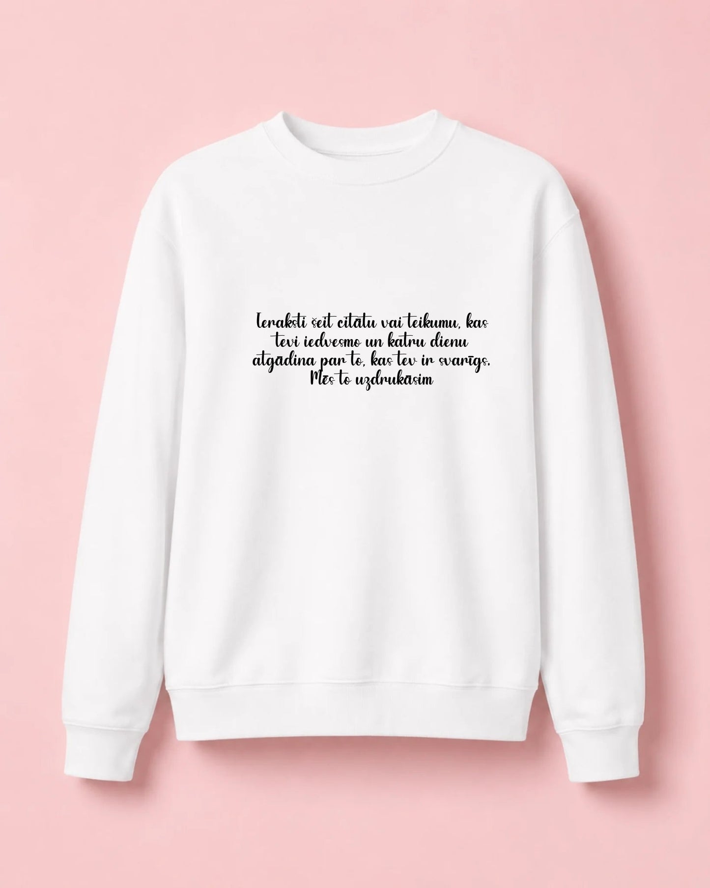 Image of personalized sweater with text – available online Šarlotes audumi