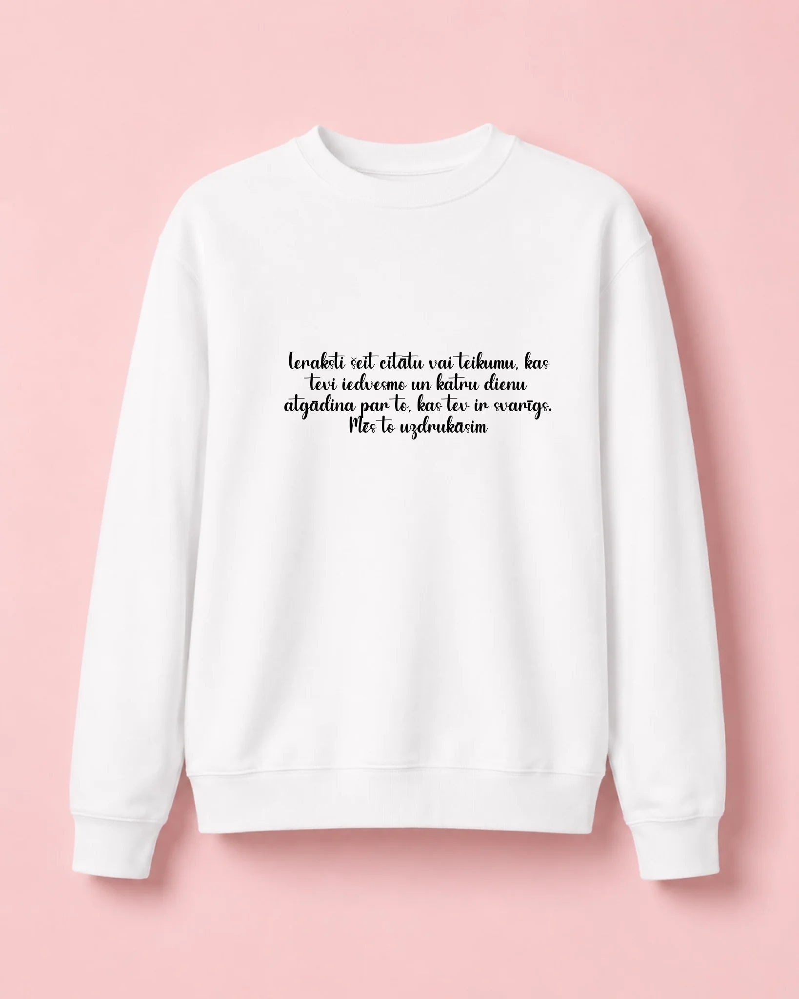 Image of personalized sweater with text – available online Šarlotes audumi