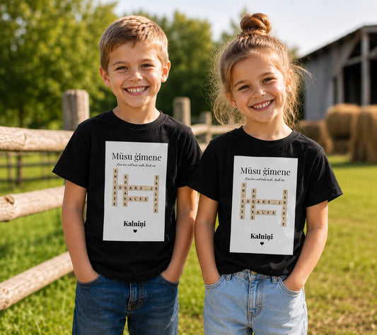 Attēls ar Personalizēts ģimenes T-krekls “Scrabble” stilā-bērnu izmērs – pieejams Šarlotes audumi