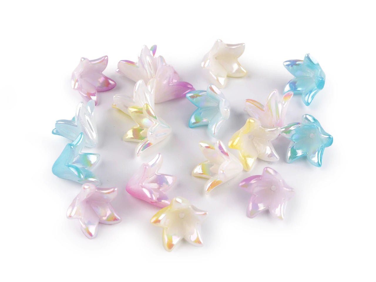 Plastpärlid lillekujulised, pärlmutterefektiga 12×16 mm, 20 tk – saadaval Šarlotes audumi