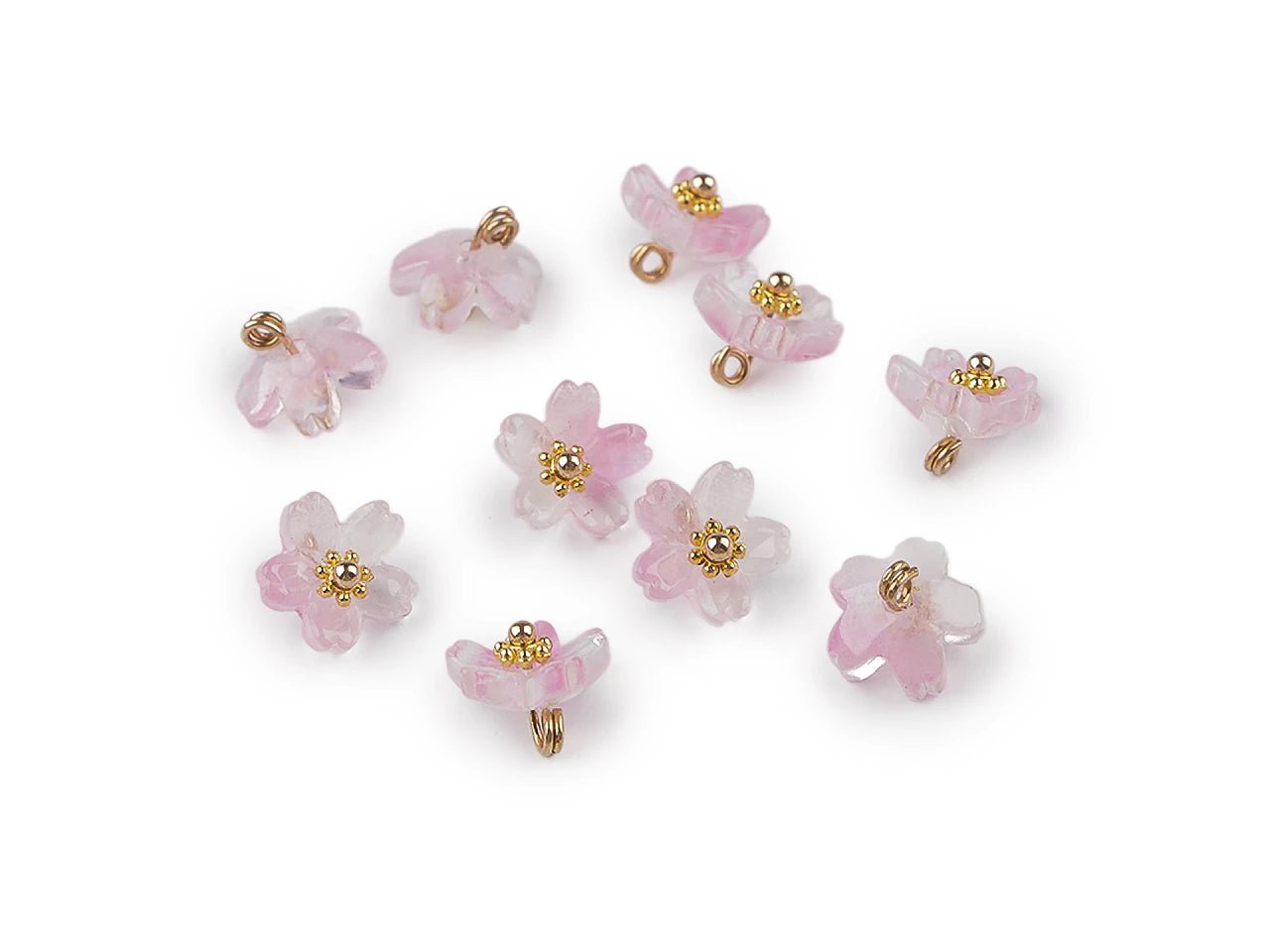 Attēls ar Plastmasas pogas, pērlītes – ziediņi ar metāla vidiņu Ø10 mm| dažadu toņu – pieejams Šarlotes audumi