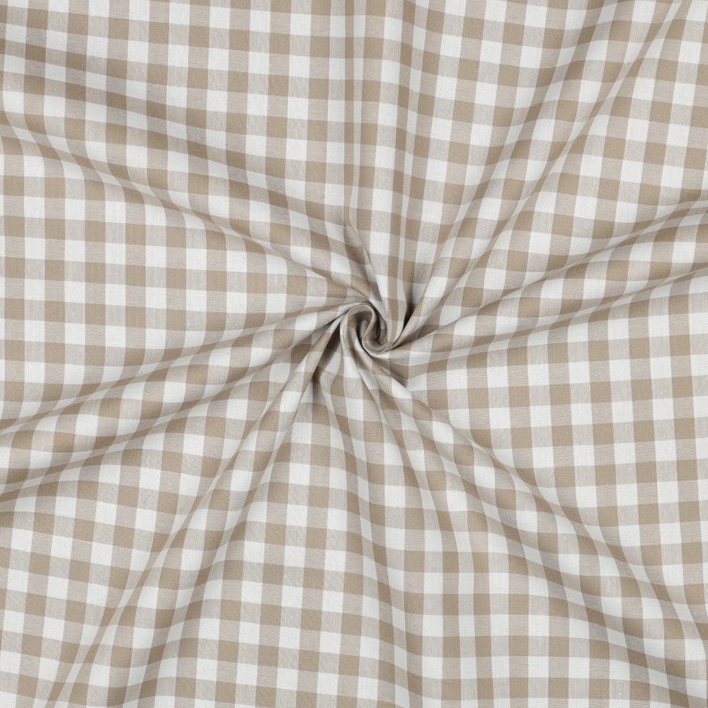 Attēls ar Premium 100% kokvilnas audums - bēšs rūtains 110 g/m² – pieejams Šarlotes audumi