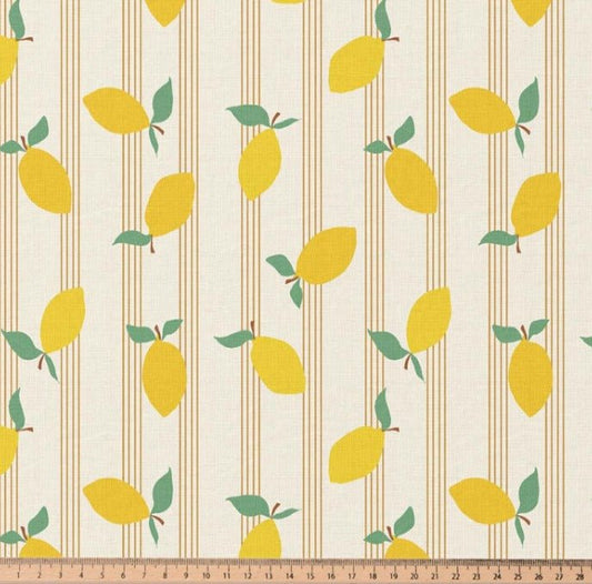 Attēls ar Premium 100% kokvilnas audums - citroni smalkās līnijās 115 g/m² – pieejams Šarlotes audumi