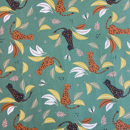 Tissu premium 100 % coton - Léopards tropicaux 115 g/m²