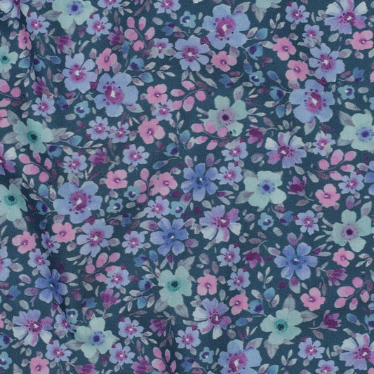 Image of Premium 100% cotton fabric - small flowers on petrol 110 g/m² – available at Šarlotes audumi