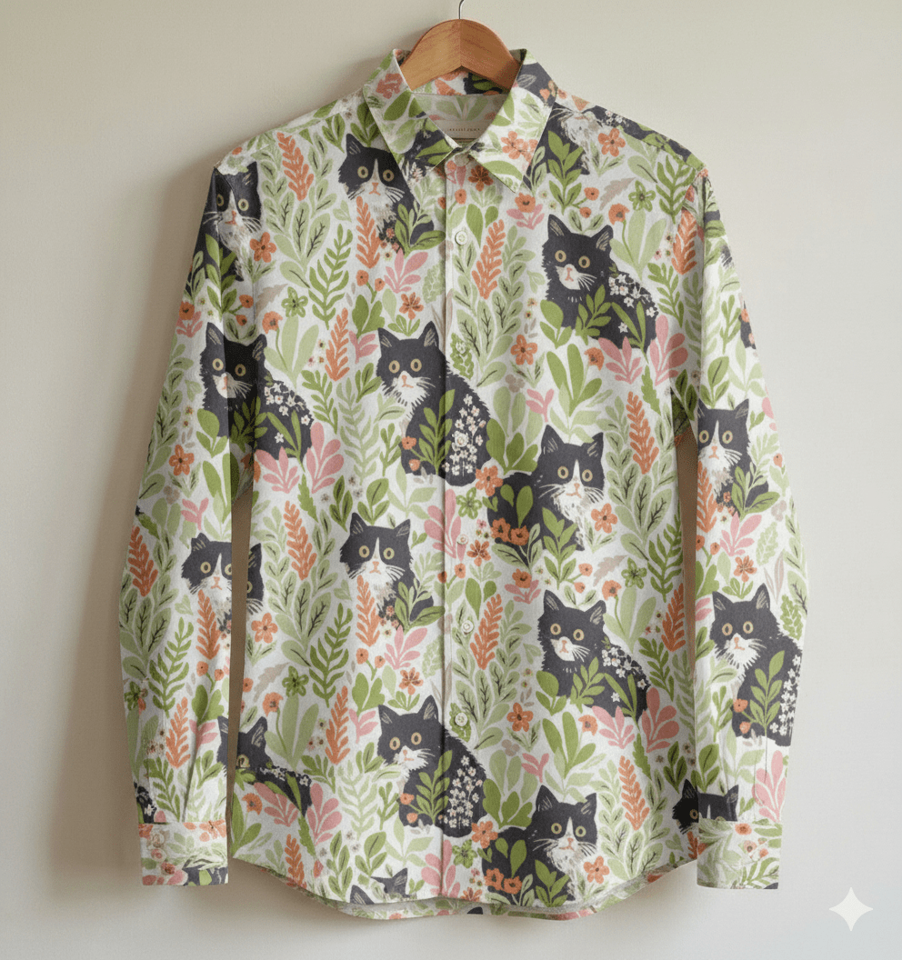 Image of premium 100% cotton fabric - forest kittens 115 g/m² – available at Šarlotes audumi