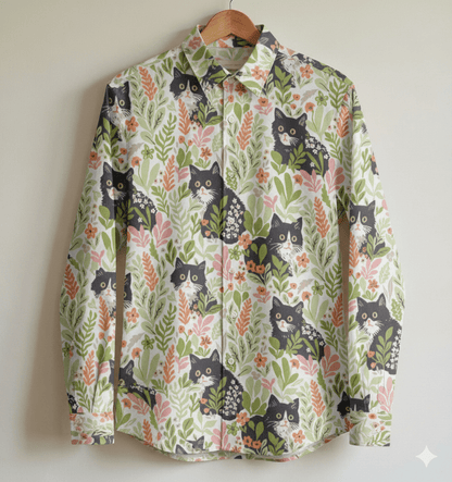 Image of premium 100% cotton fabric - forest kittens 115 g/m² – available at Šarlotes audumi