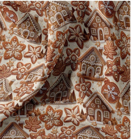 Attēls ar Premium 100% kokvilnas audums - piparkūku namiņi 115 g/m² – pieejams Šarlotes audumi