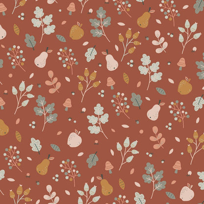 Tissu premium 100 % coton - petites fleurs sur fond rouge brique 110 g/m²