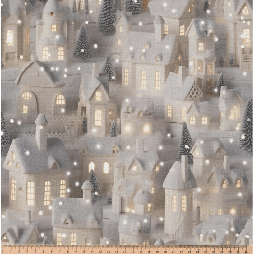 Attēls ar Premium 100% kokvilnas audums - Ziemassvētku namiņi 115 g/m² – pieejams Šarlotes audumi