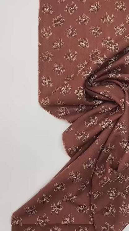 Tissu italien 100 % laine imprimé dans des tons marron et beige | tissu léger pour costume / robe 130 G/M²