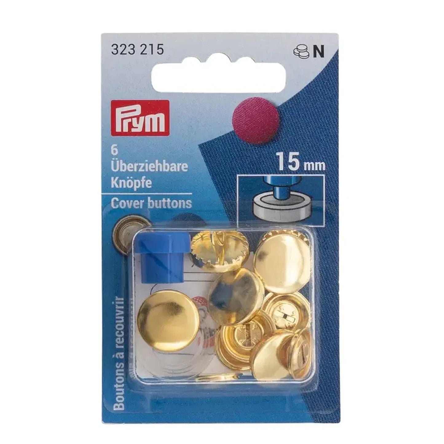 Attēls ar Prym apvelkamās pogas ar veidni 15 mm – pieejams Šarlotes audumi