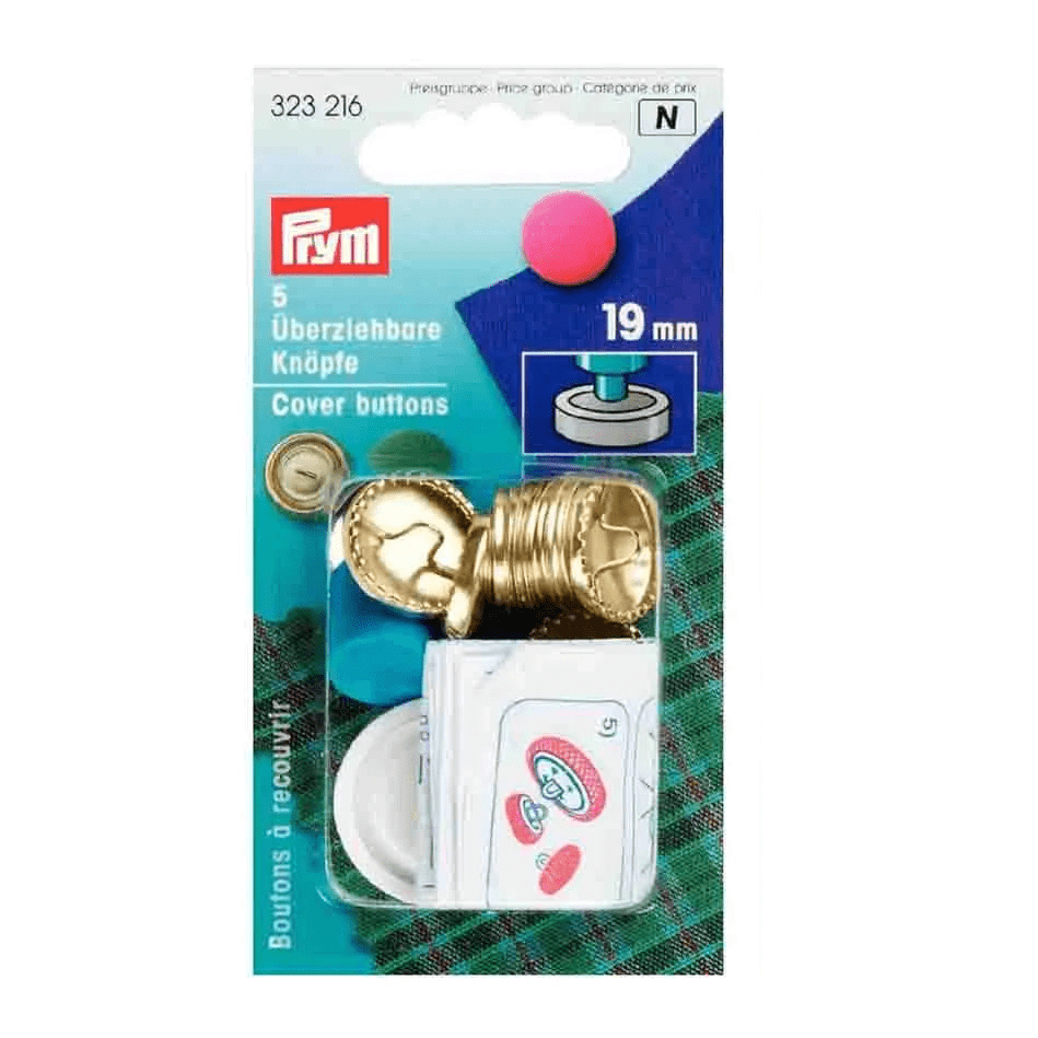 Attēls ar Prym pogas pārvelkamās ar veidni | 19 mm | 5 gab. | sudraba/zeltainas – pieejams Šarlotes audumi