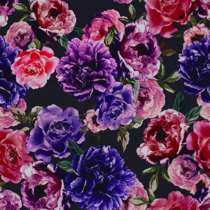 Punta di Roma knit fabric - purple and pink flowers 280 g/m²